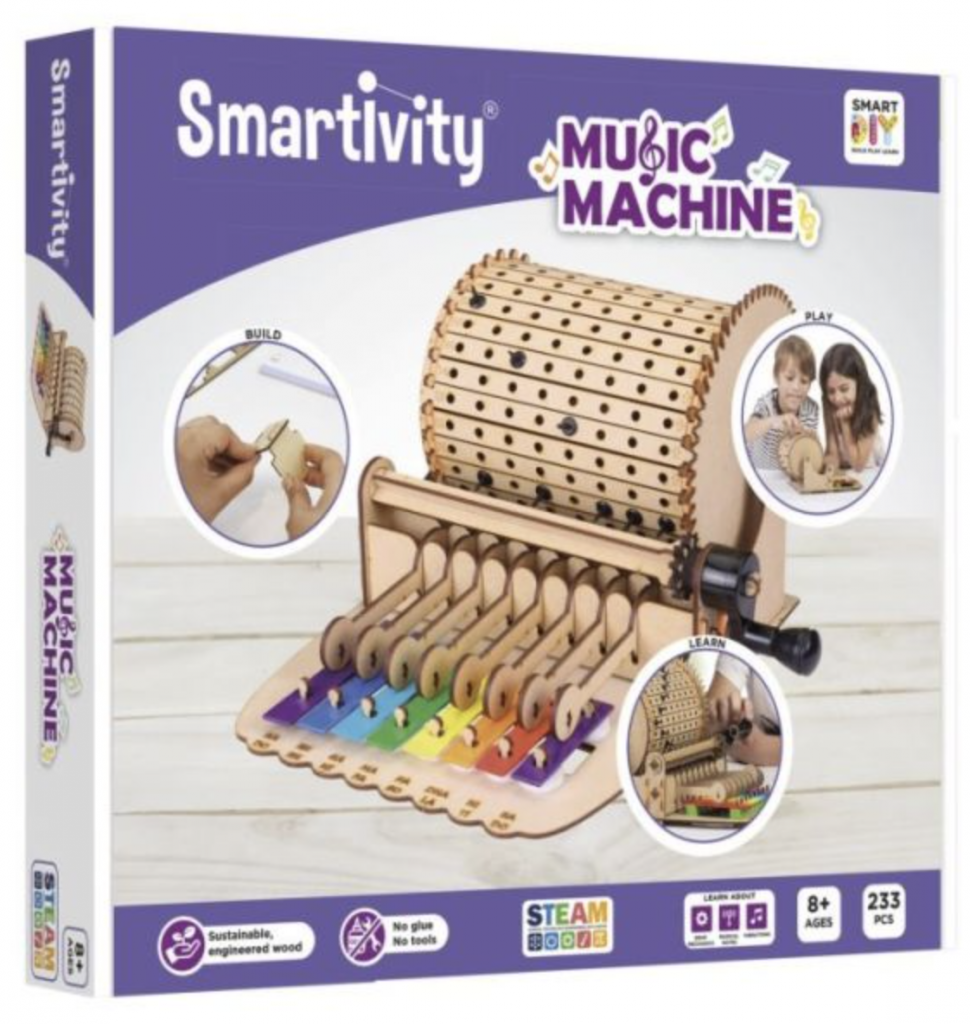 La boîte à musique à monter, l’art de la musique mécanique en construisant le plus grand succès mondial de Smartivity : la Boîte à Musique Mécanique. Découvrez comment assembler les notes pour créer des mélodies. Explorez les permutations et les combinaisons infinies pour composer vos propres morceaux.