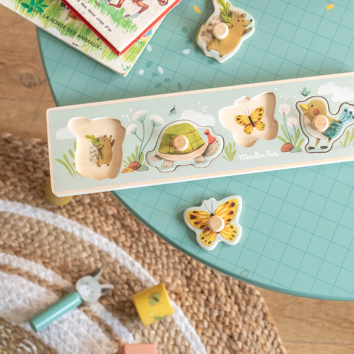 Puzzle encastrable 4 animaux Trois petits lapins Moulin Roty