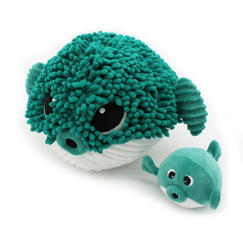 Peluche blowfish maman-bÃ©bÃ© vert Ptipotos Les DÃ©glingos