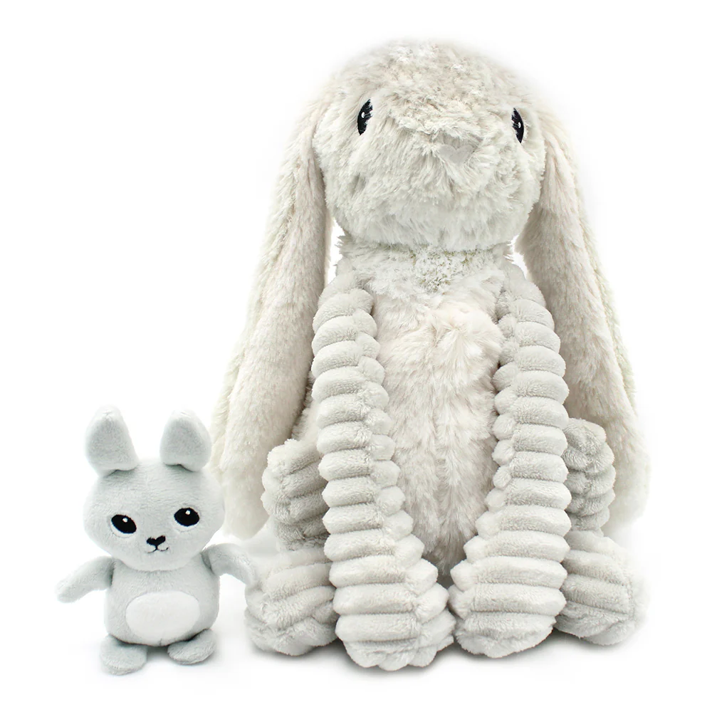 Peluche Lapin maman/bébé gris Ptipotos Les Déglingos