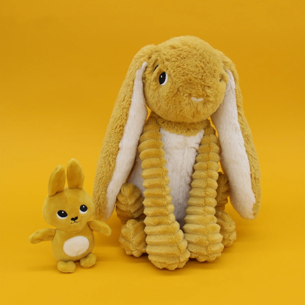 Peluche Lapin maman/bébé moutarde Ptipotos Les Déglingos
