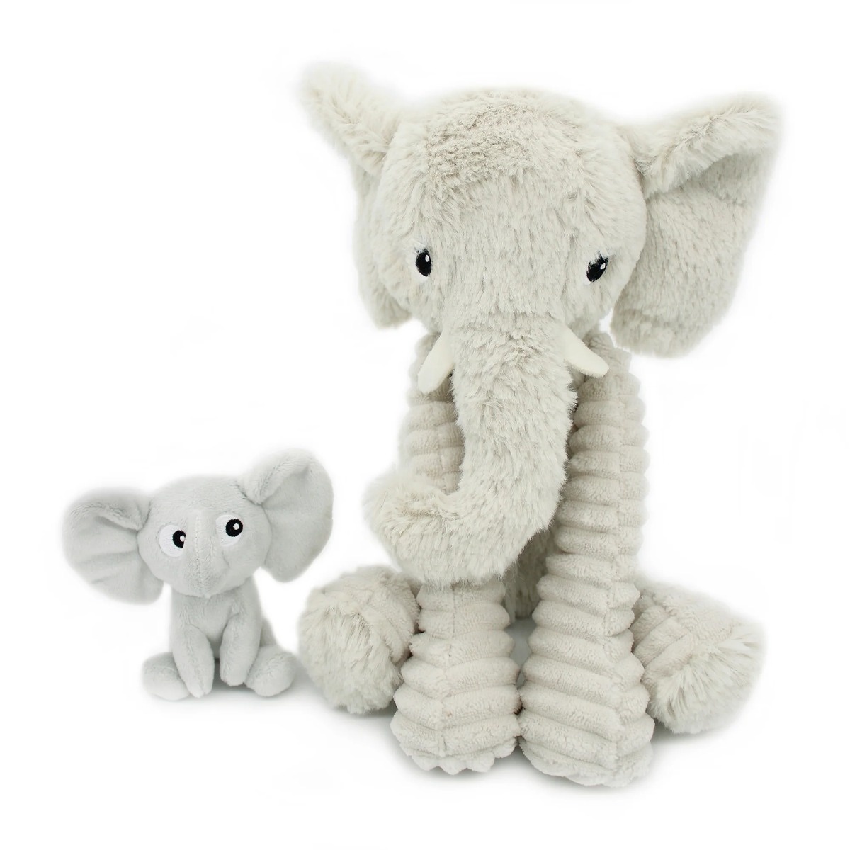 Peluche Eléphant maman/bébé gris Ptipotos Les Déglingos