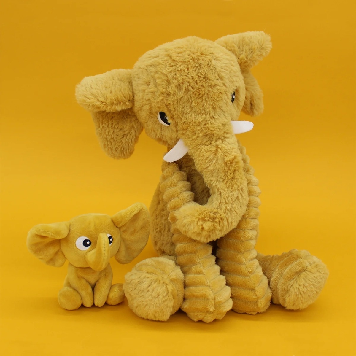 Peluche Eléphant maman/bébé moutarde Ptipotos Les Déglingos