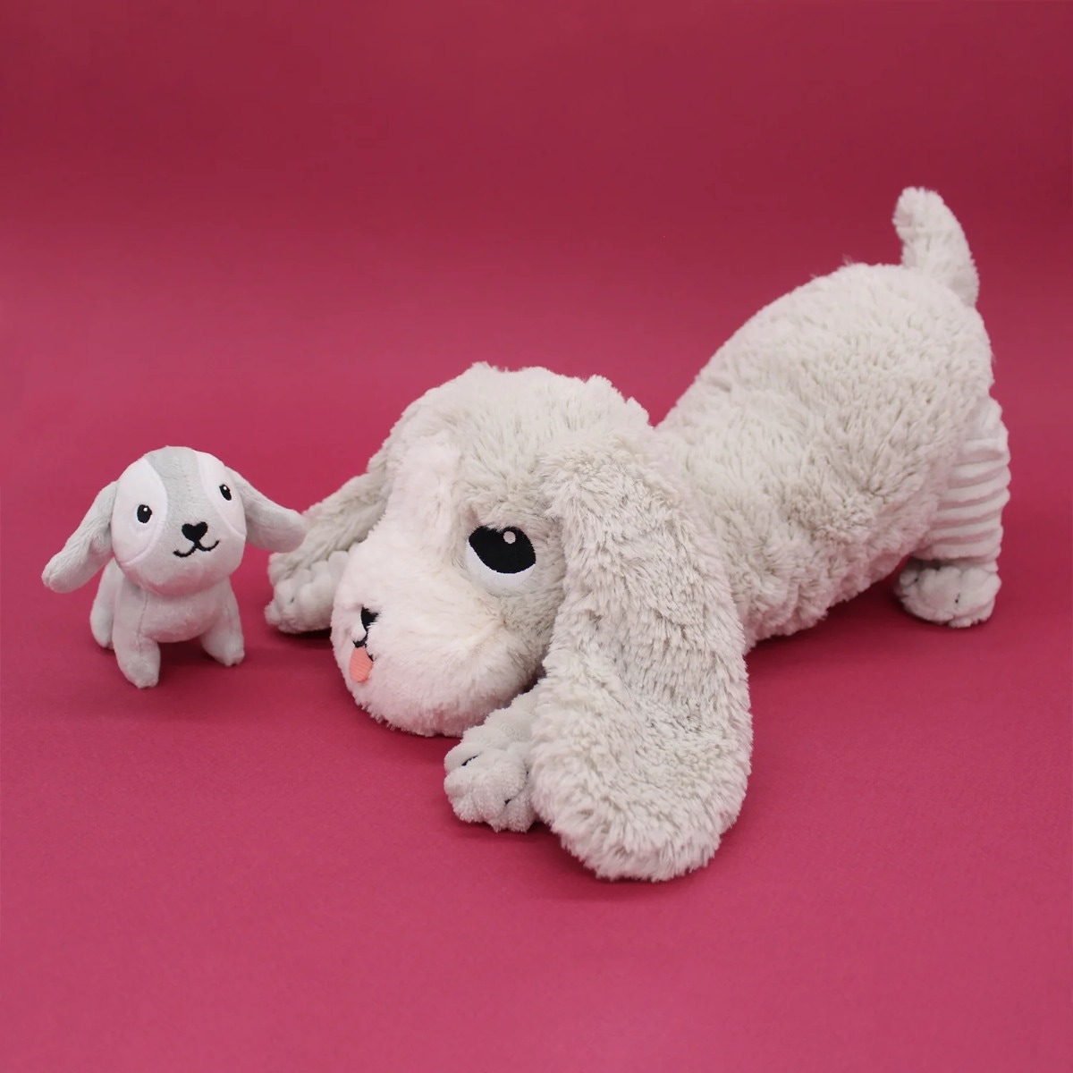 Peluche Chien maman/bébé gris Ptipotos Les Déglingos