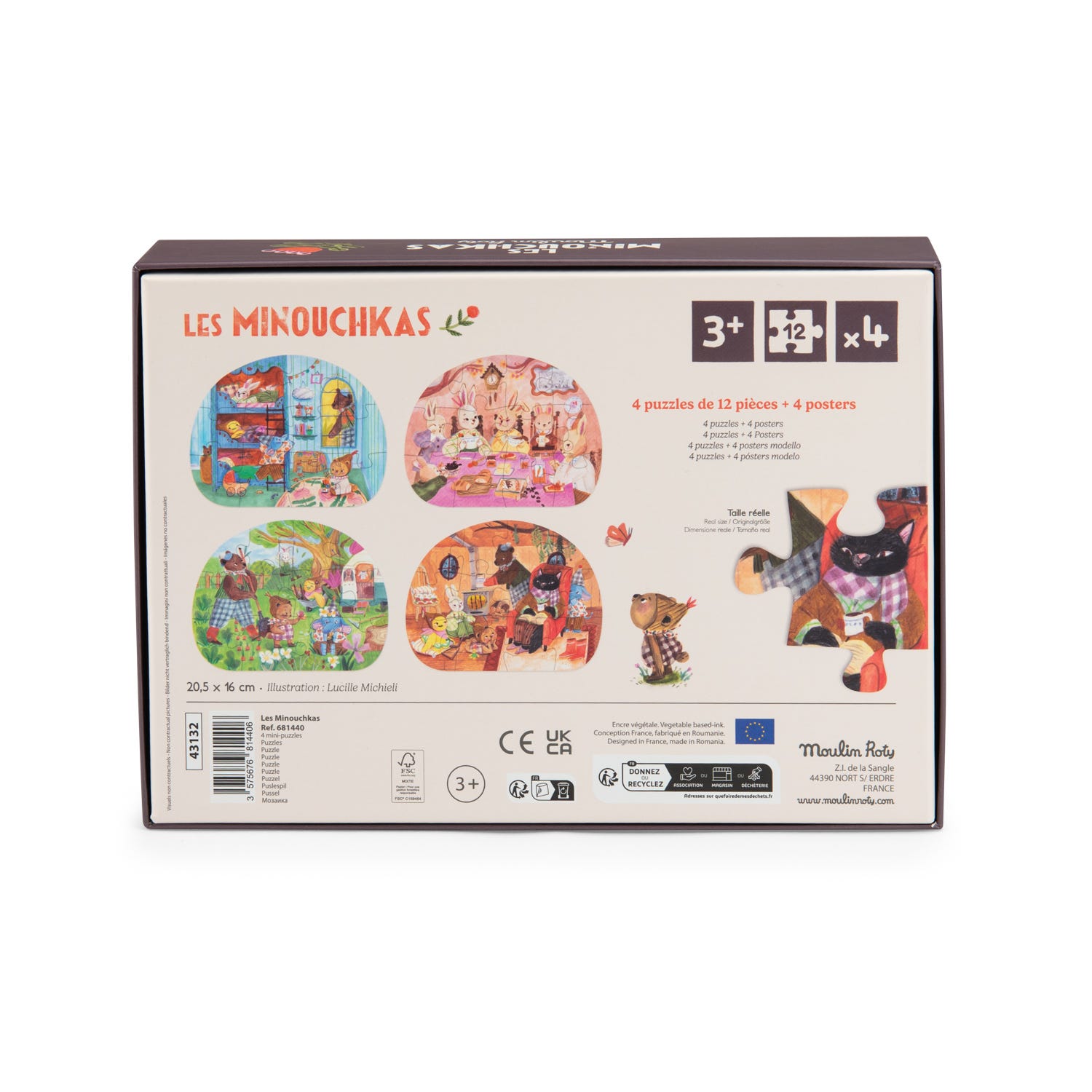 4 puzzles 12 pcs Une belle journee Les Minouchkas Moulin Roty