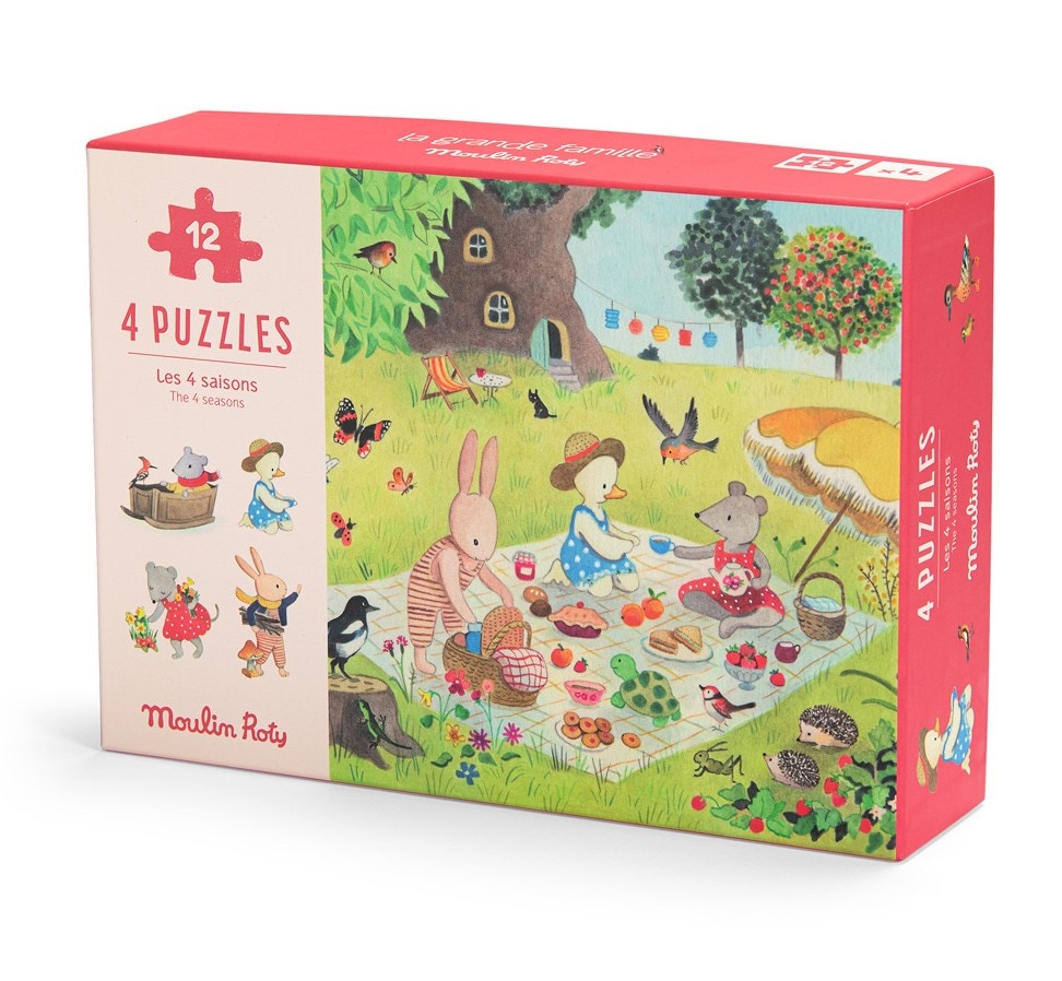 4 mini puzzles Des saisons 12 pcs La Grande Famille Moulin Roty