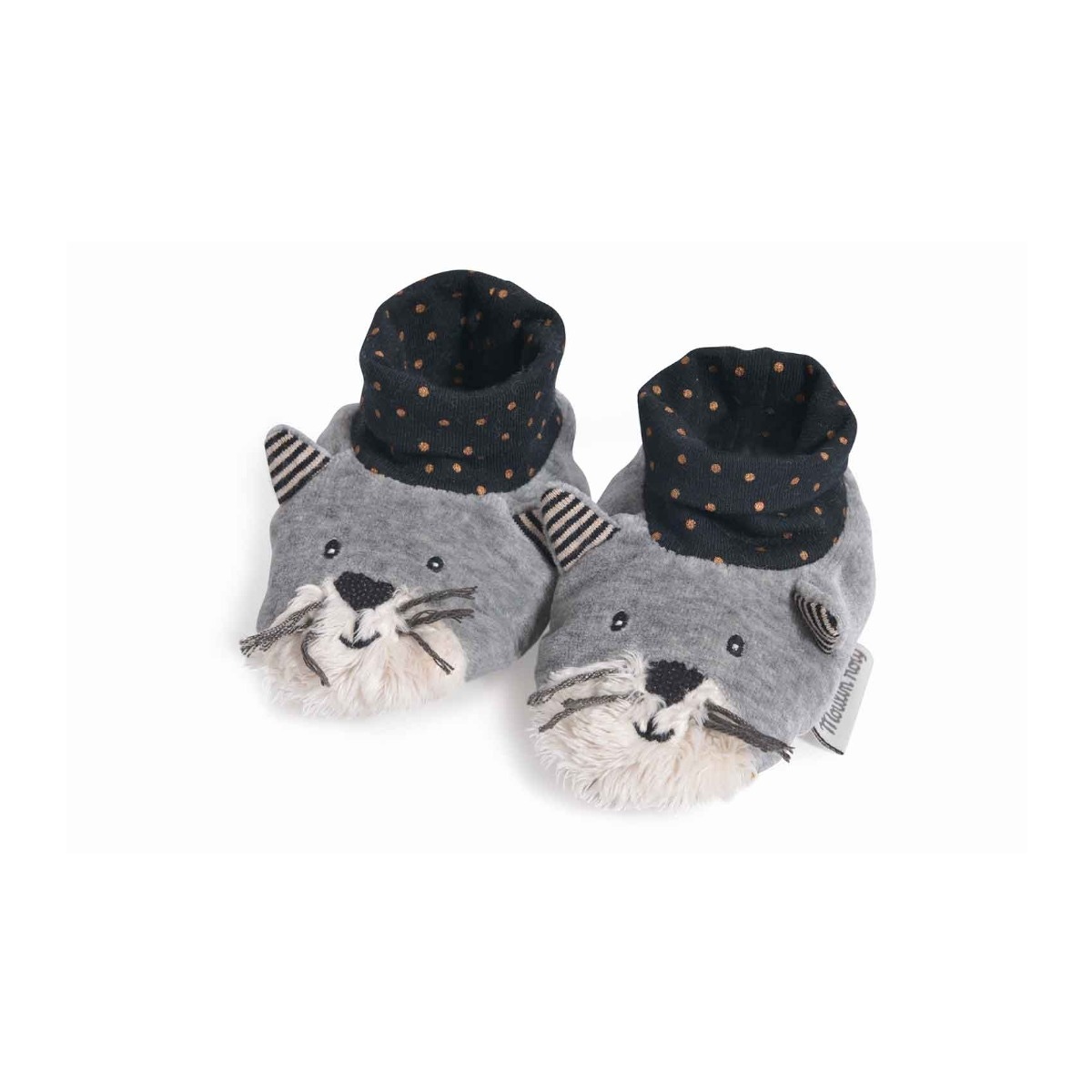 Chaussons chat gris clair Fernand Les Moustaches Moulin Roty