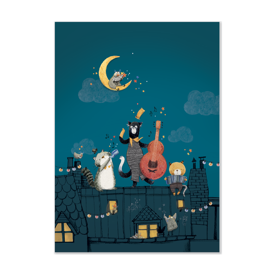 Affiche Nuit sur les toits 50x70cm Les Moustaches Moulin Roty