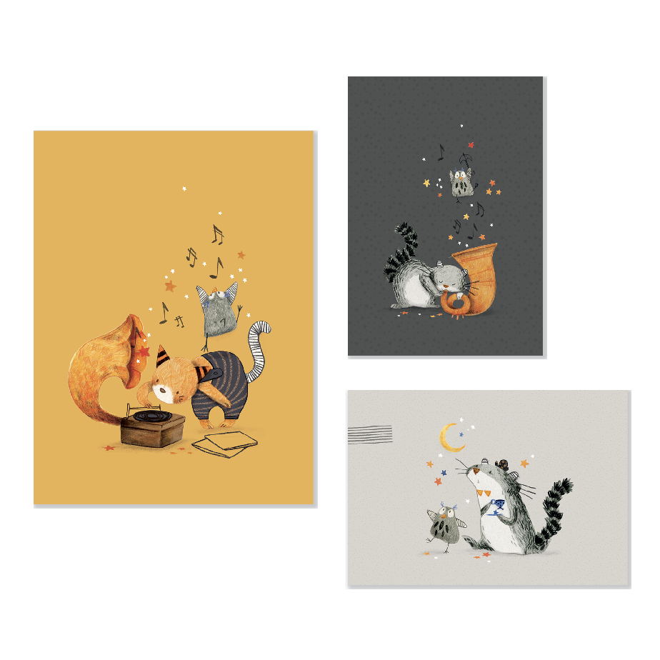 Set de 3 affiches Les Moustaches Moulin Roty