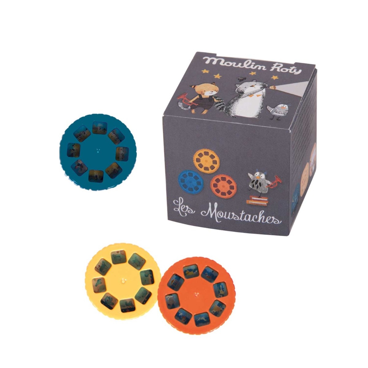 Boîte de 3 disques pour lampe a histoires Les Moustaches Moulin Roty