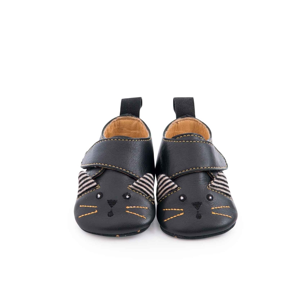 Chaussons cuir chat noir Les moustaches Moulin Roty