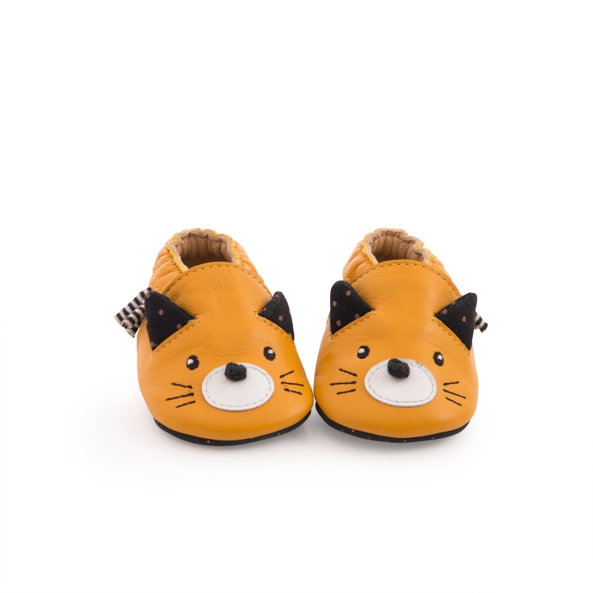 Chaussons cuir chat moutarde Les moustaches Moulin Roty