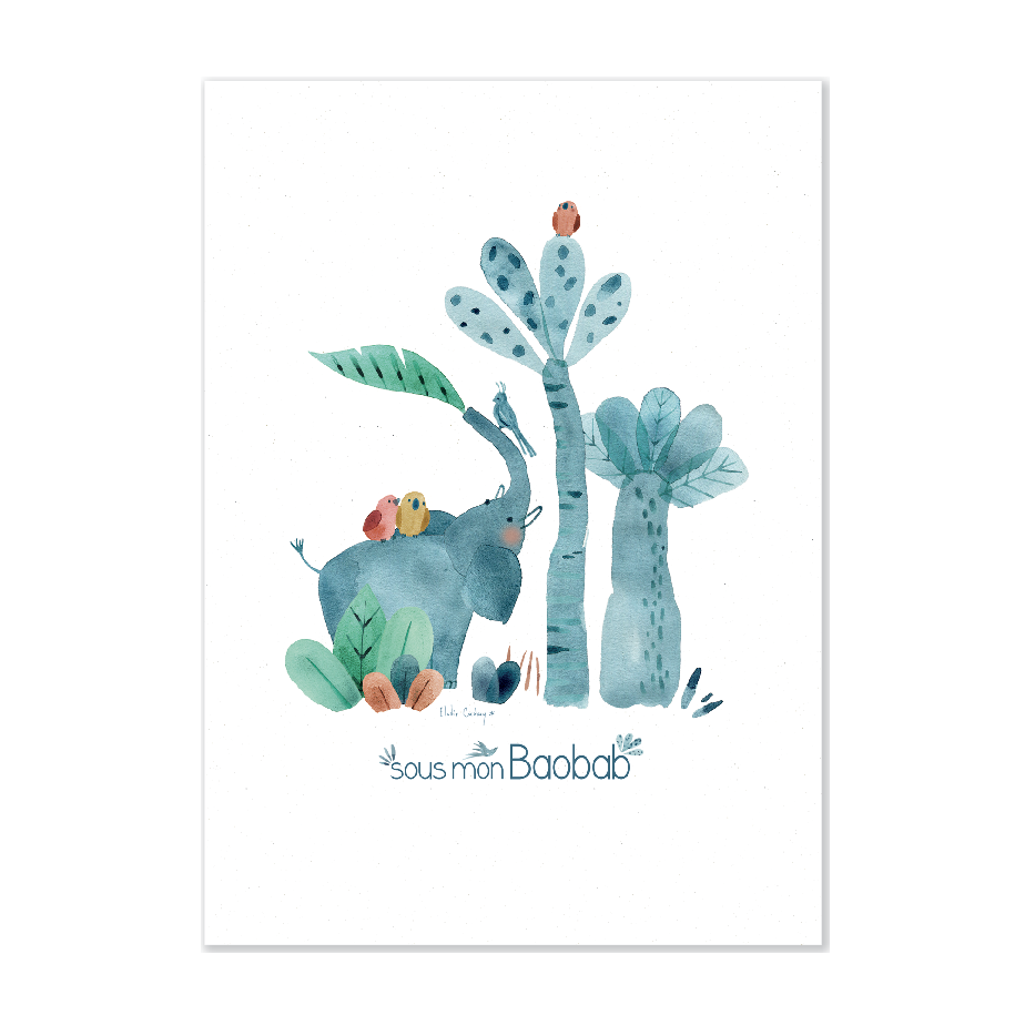 Affiche Elephant 50x70cm Sous mon baobab Moulin Roty