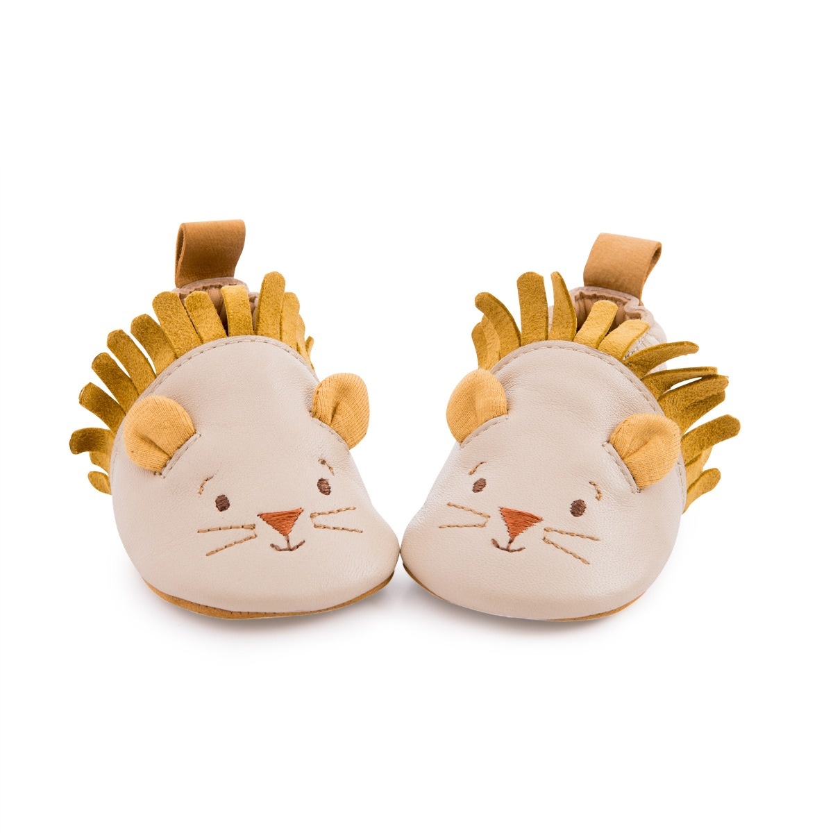 Chaussons cuir lion beige Sous mon baobab Moulin Roty