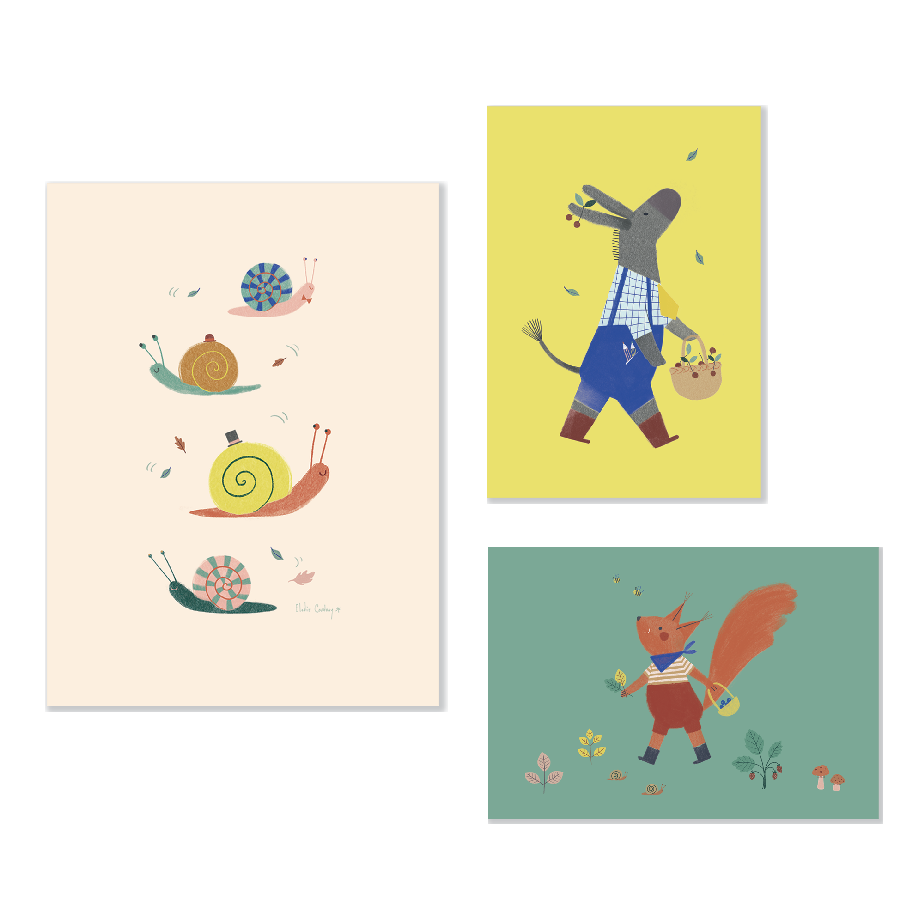 Set de 3 affiches Pomme des bois Moulin Roty