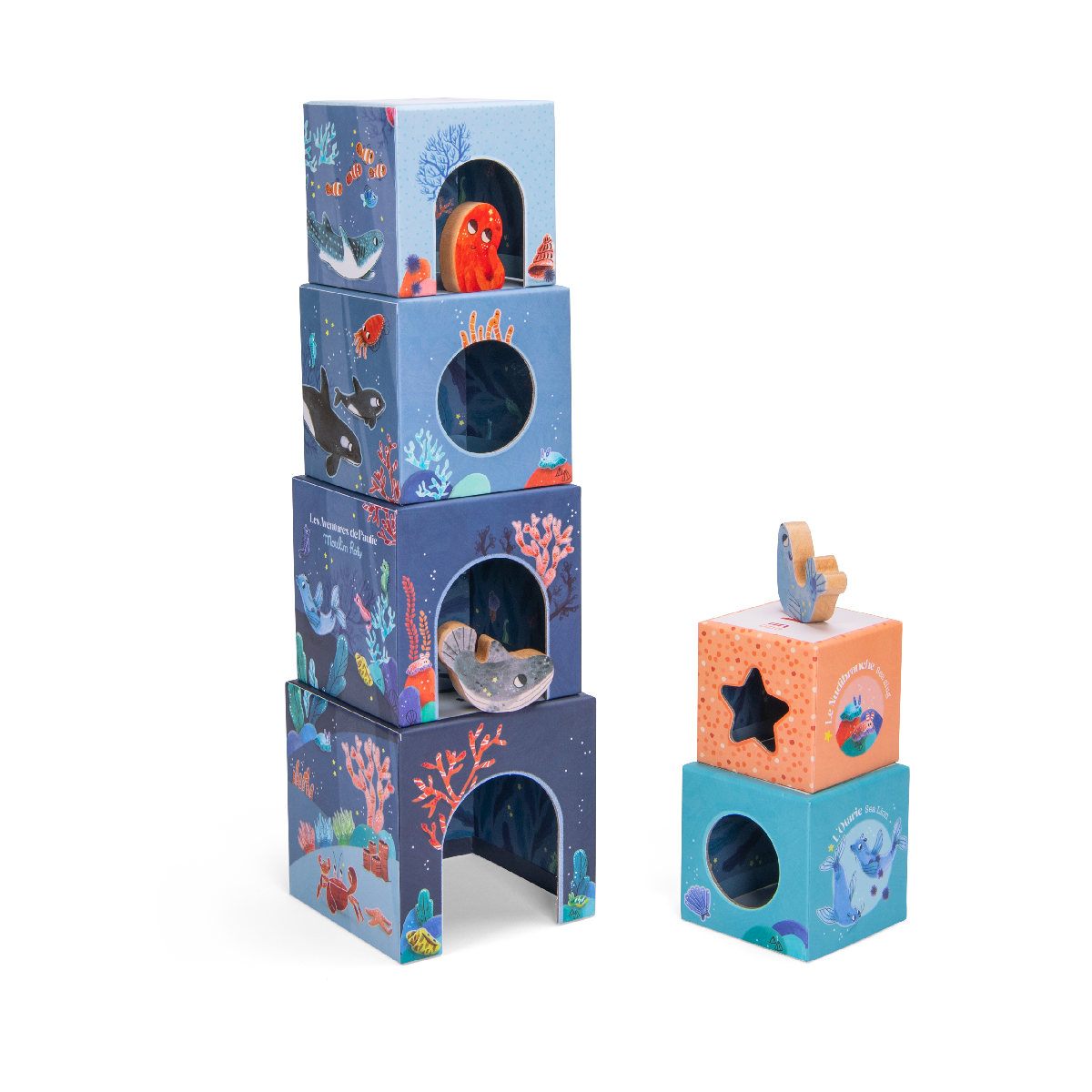 Cubes empilables avec 3 figurines Les aventures de Paulie Moulin Roty