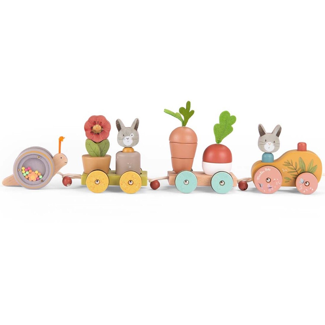 Grand train d'activités à tirer Trois petits lapins Moulin Roty