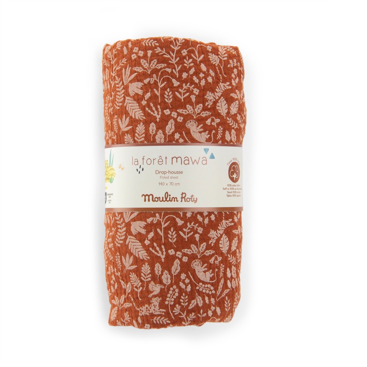 Drap housse feuillage lit bébé 70 x 140 cm La forêt Mawa Moulin Roty