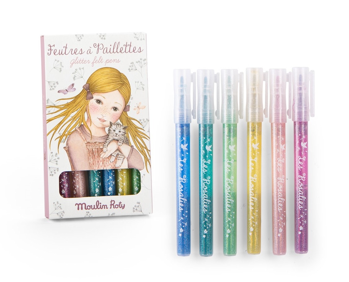 6 feutres à paillettes Les Rosalies Moulin Roty