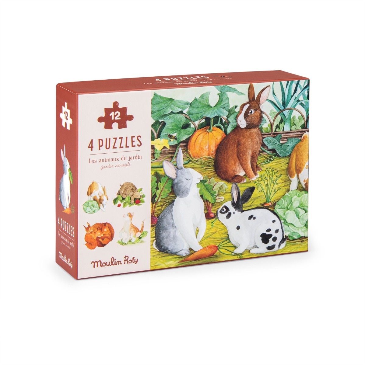 4 mini puzzles des animaux (4x12 pièces) Le Jardin du Moulin Moulin Roty