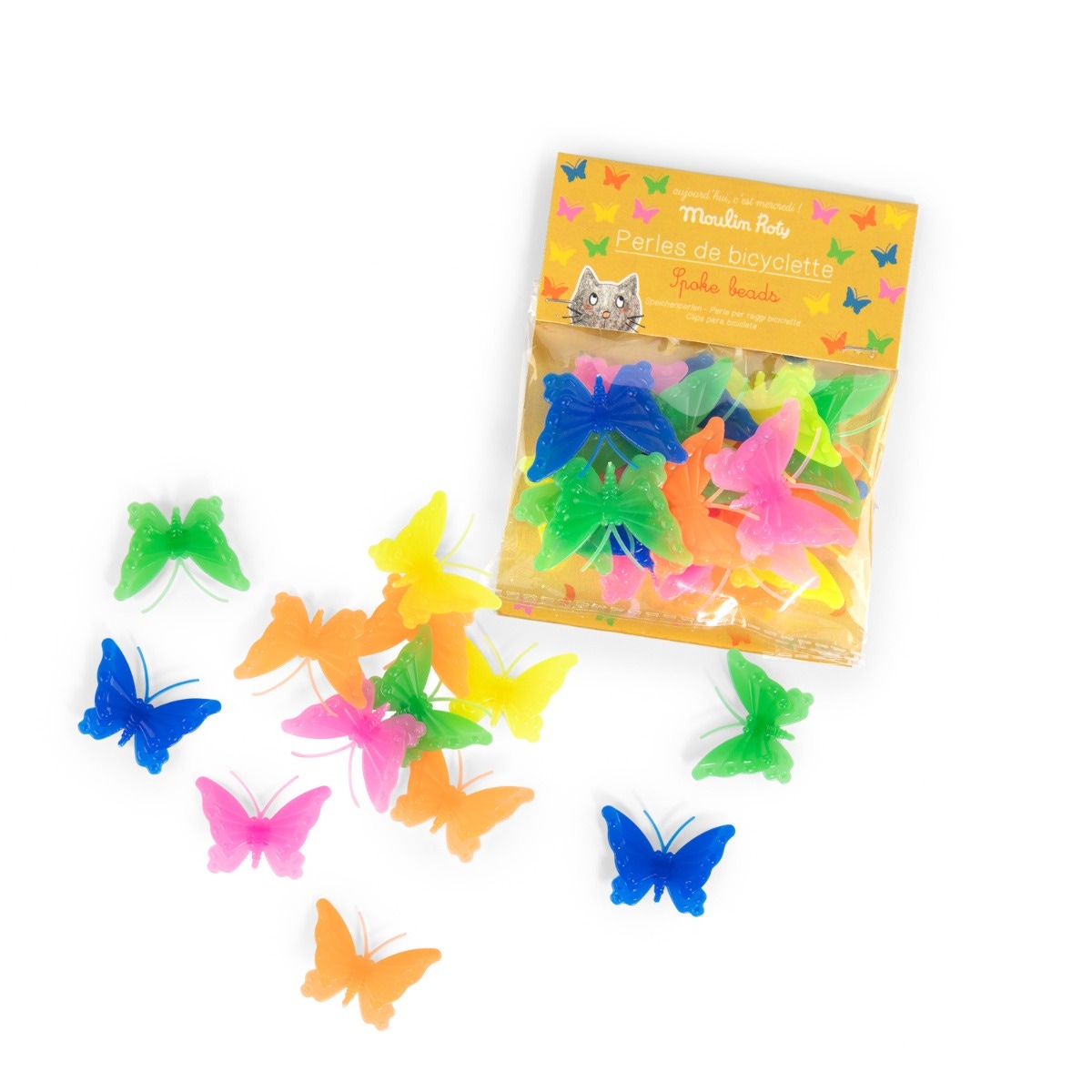 Perles papillons pour rayons de vélo Aujourd'hui c'est mercredi Moulin Roty