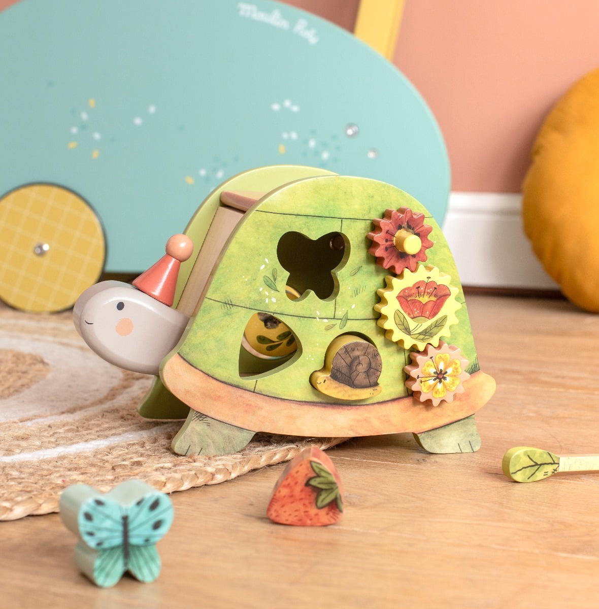 Tortue d'activités Trois petits lapins Moulin Roty