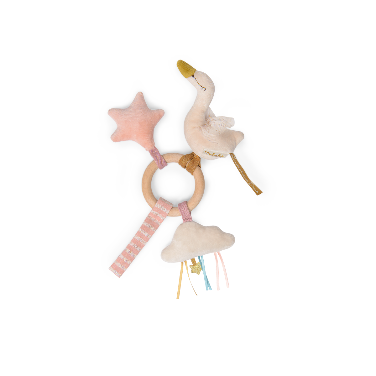 Hochet anneau bois Cygne La petite ecole de danse