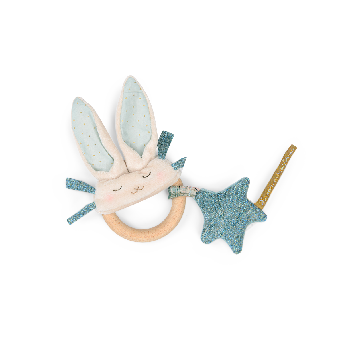 Hochet anneau bois Lapin bleu La petite ecole de danse