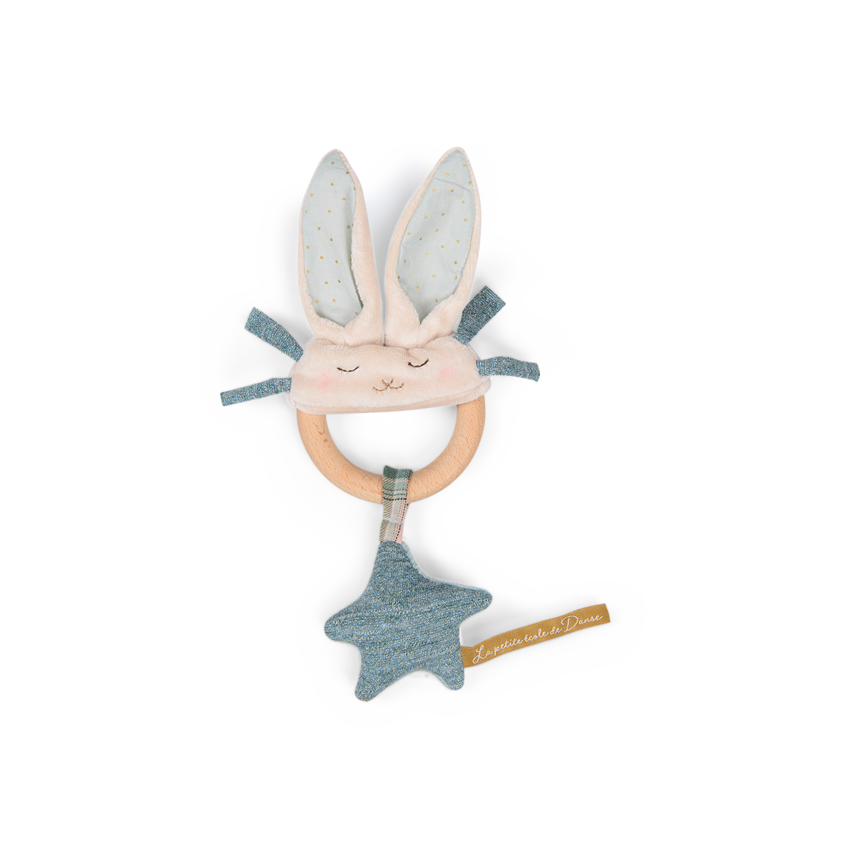 Hochet anneau bois Lapin bleu La petite ecole de danse