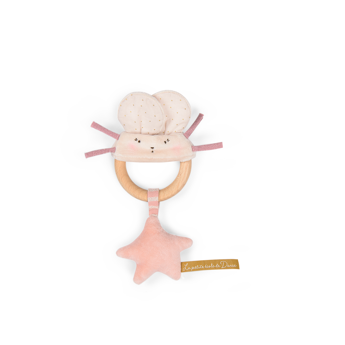 Hochet anneau bois souris rose La petite ecole de danse