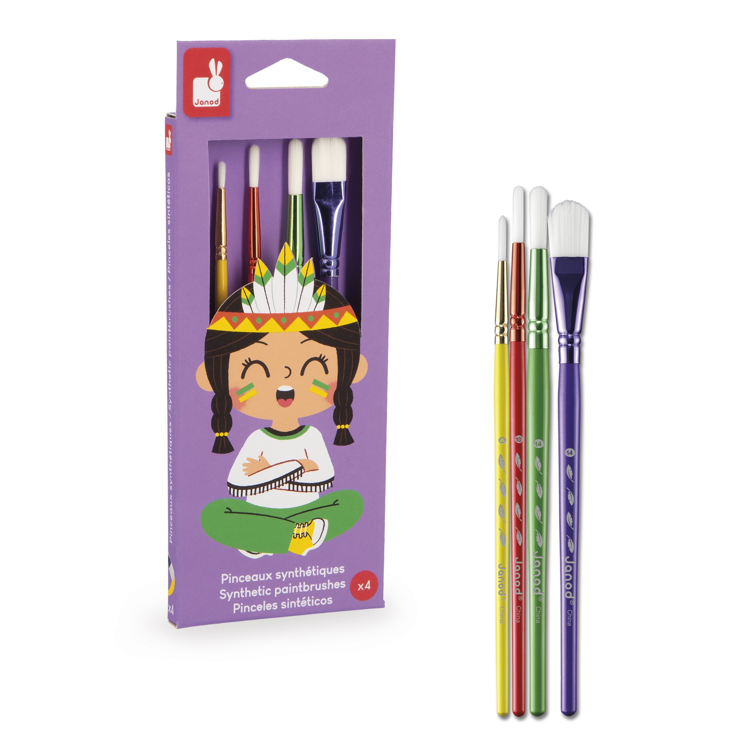 Kit de 4 pinceaux synthetiques Janod