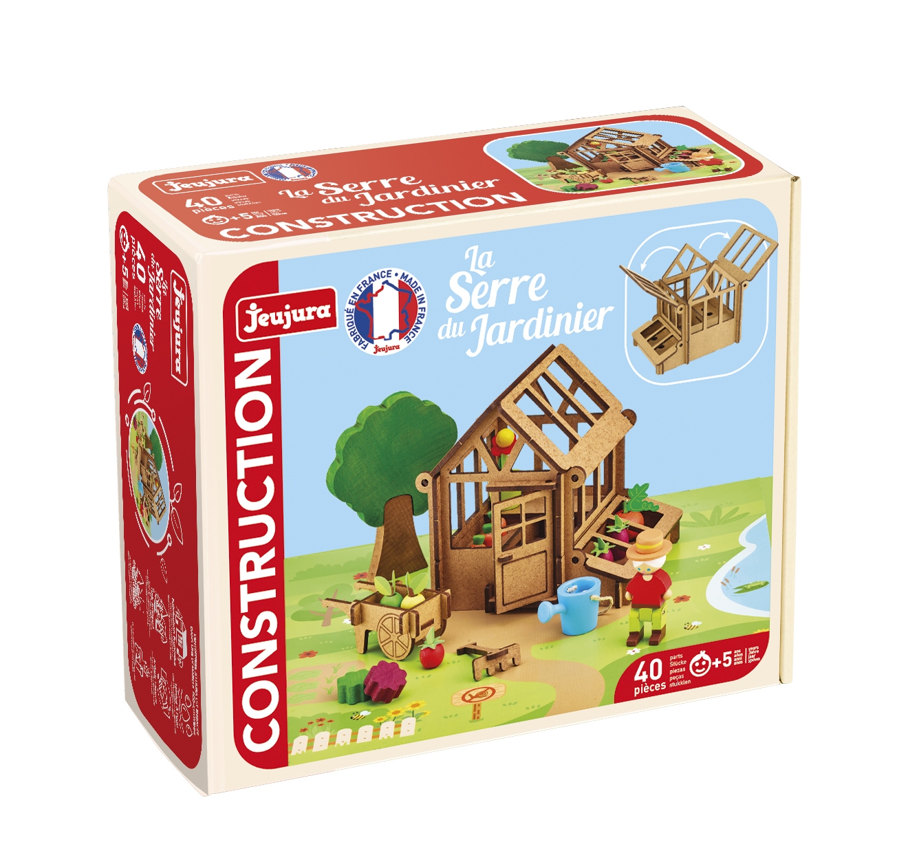 La Serre du Jardinier 40 Pièces JEUJURA Jeu de Construction en Bois Naturel Tapis et Accessoires Inclus 22x18 5x8 5 cm - vue 3