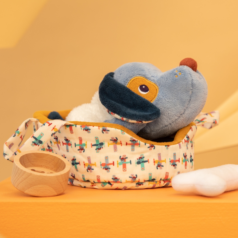 Peluche Jules le chien et son panier Lilliputiens