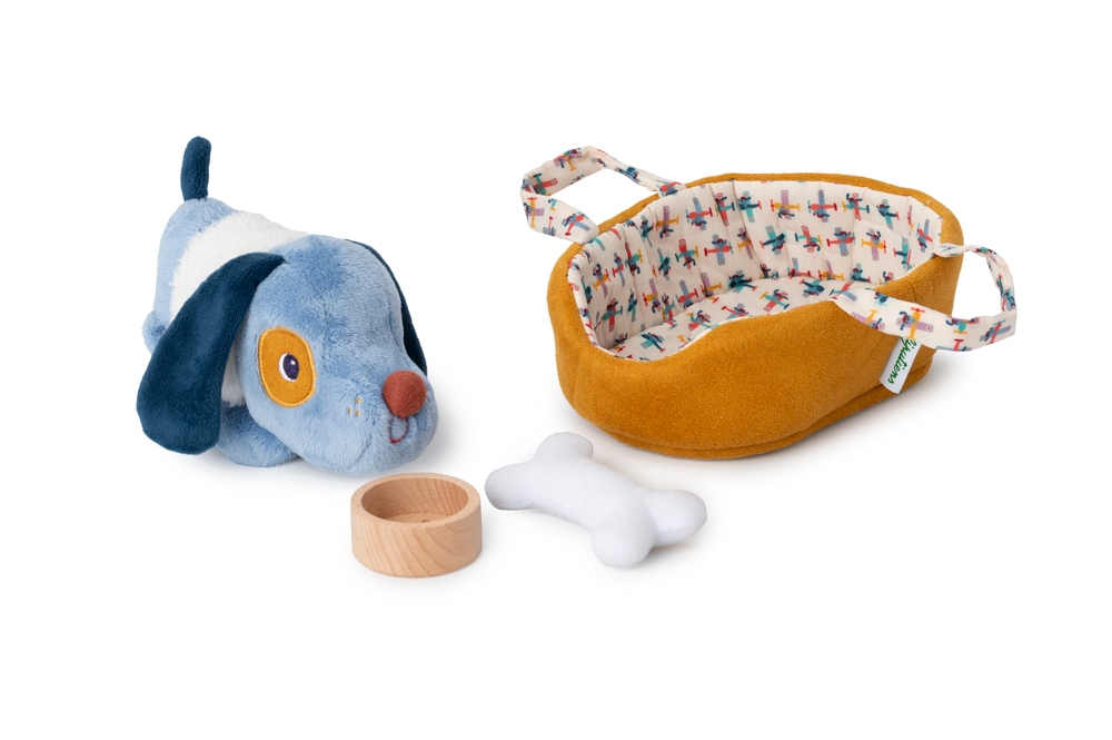 Peluche Jules le chien et son panier Lilliputiens