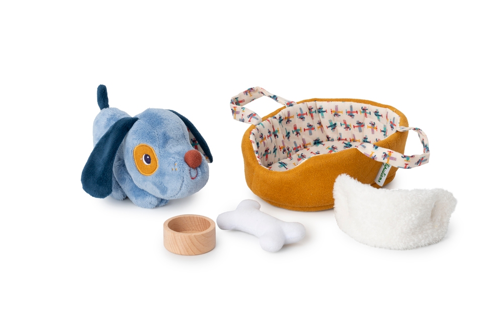 Peluche Jules le chien et son panier Lilliputiens