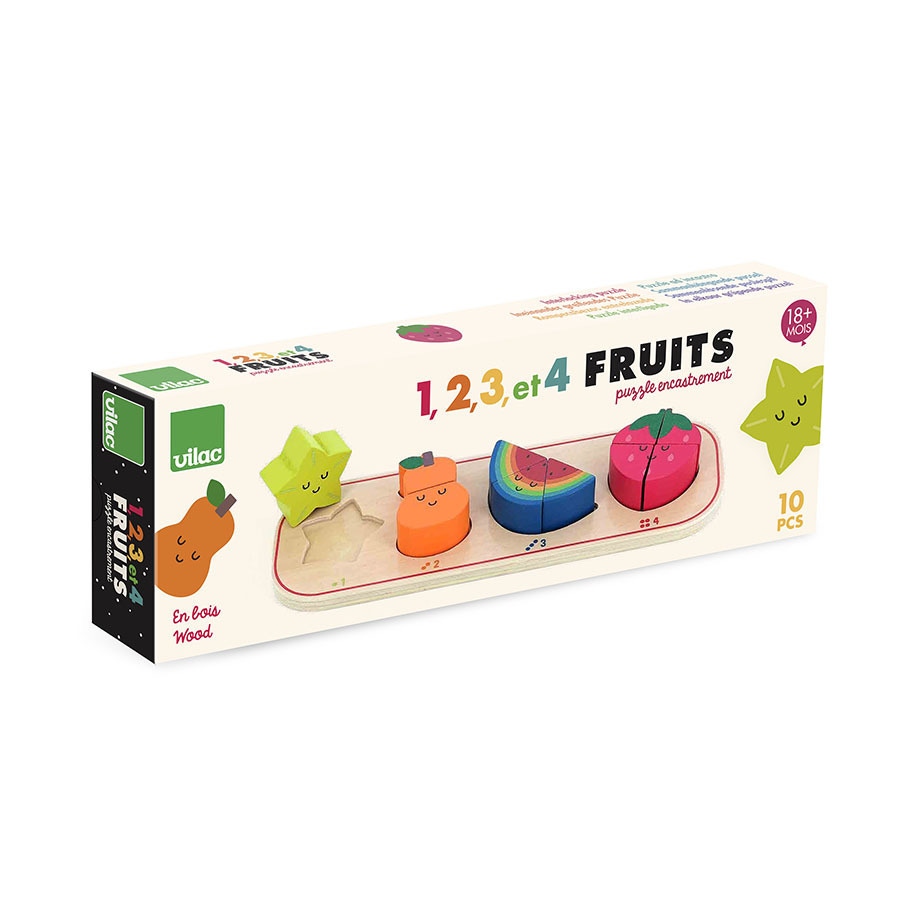 Puzzle encastrement 1, 2, 3 et 4 fruits Vilac