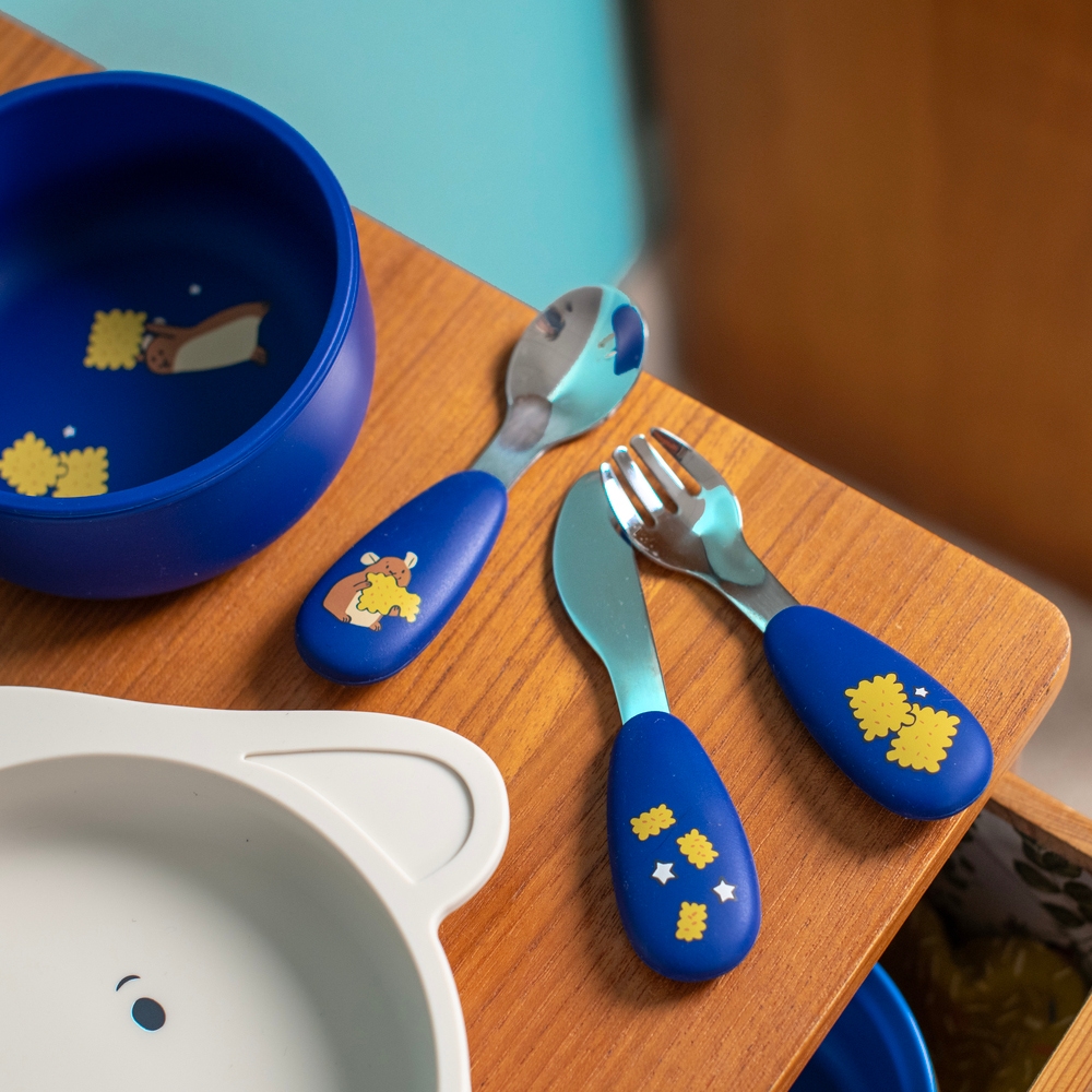 Set couverts silicone Puce  Pilou Moulin Roty