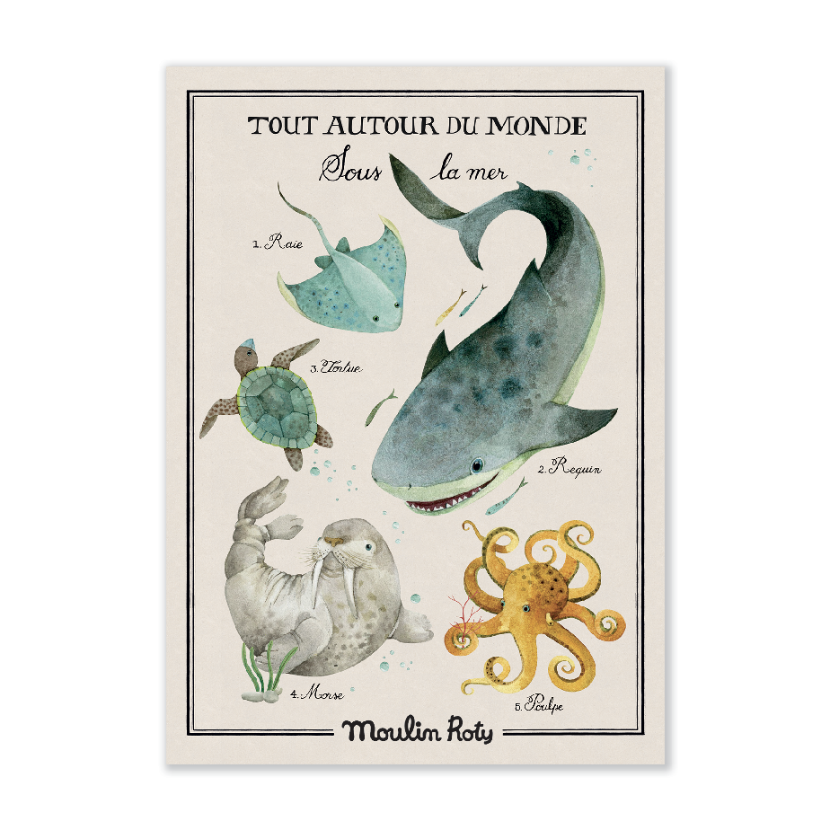 Affiche Sous la mer 50x70cm Tout autour du monde Moulin Roty