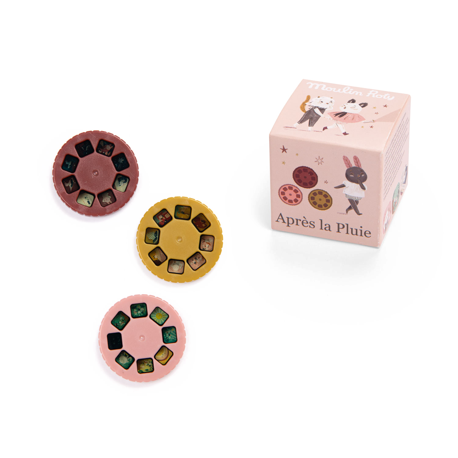 Boite de 3 disques pour lampe a histoires Apres la pluie Moulin Roty