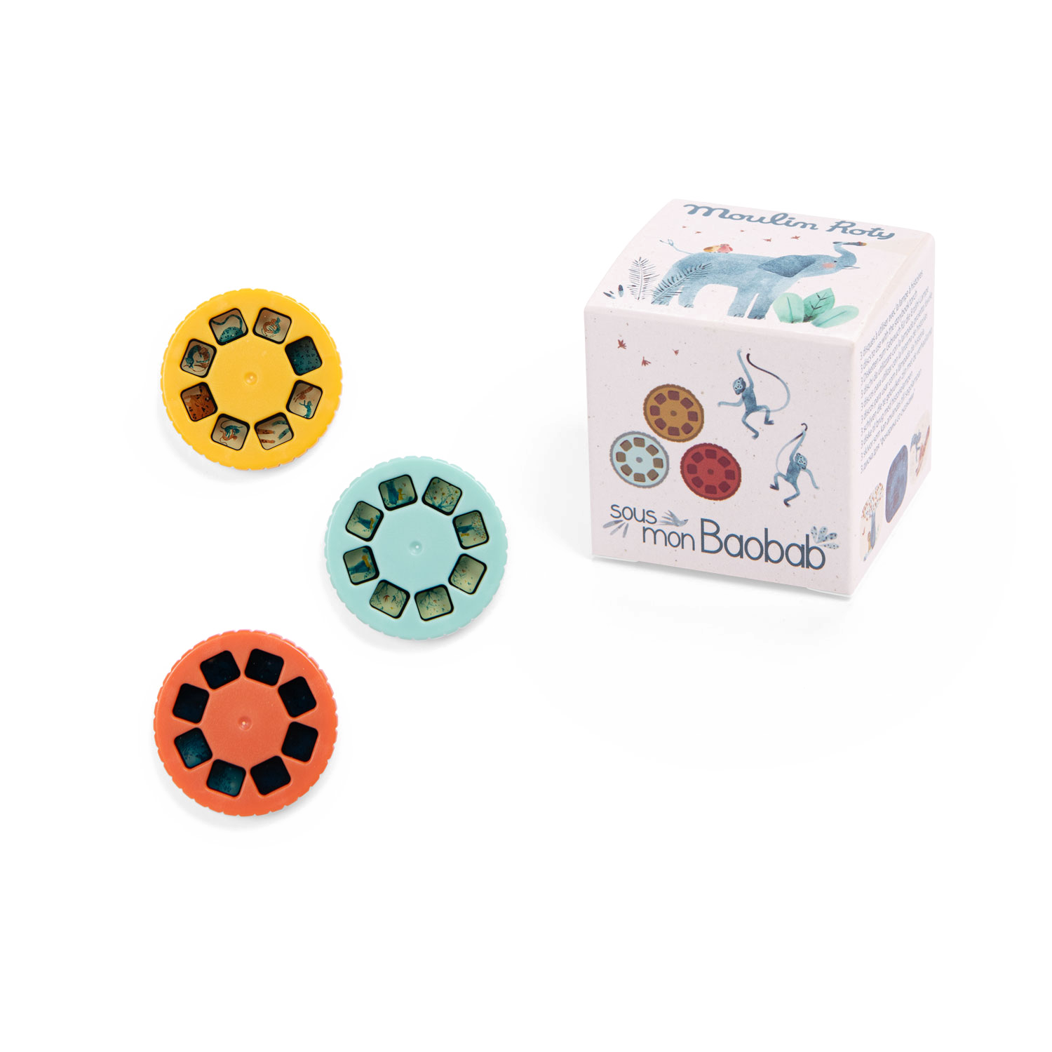 Boite de 3 disques pour lampe a histoires Sous mon baobab Moulin Roty