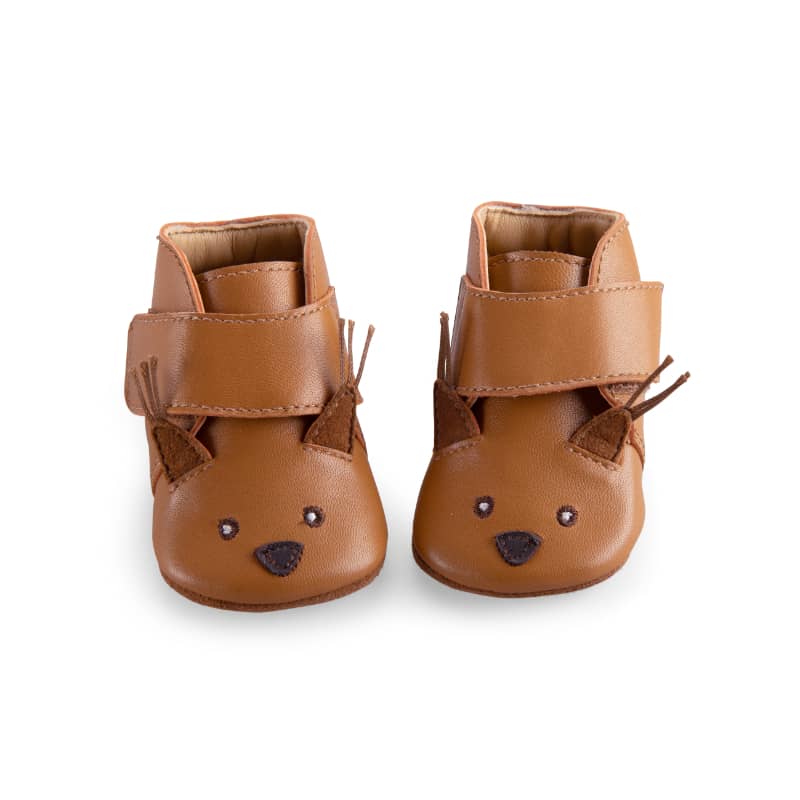 Chaussons cuir ecureuil Camel Pomme des bois 612 mois Moulin Roty