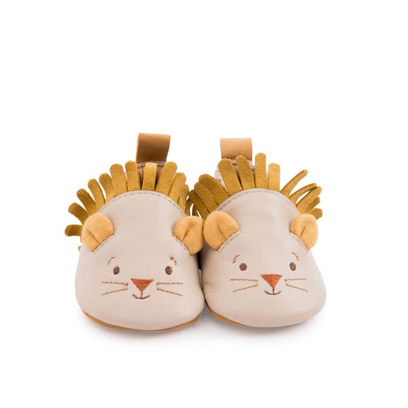 Chaussons cuir lion beige Sous mon baobab 6-12 mois Moulin Roty