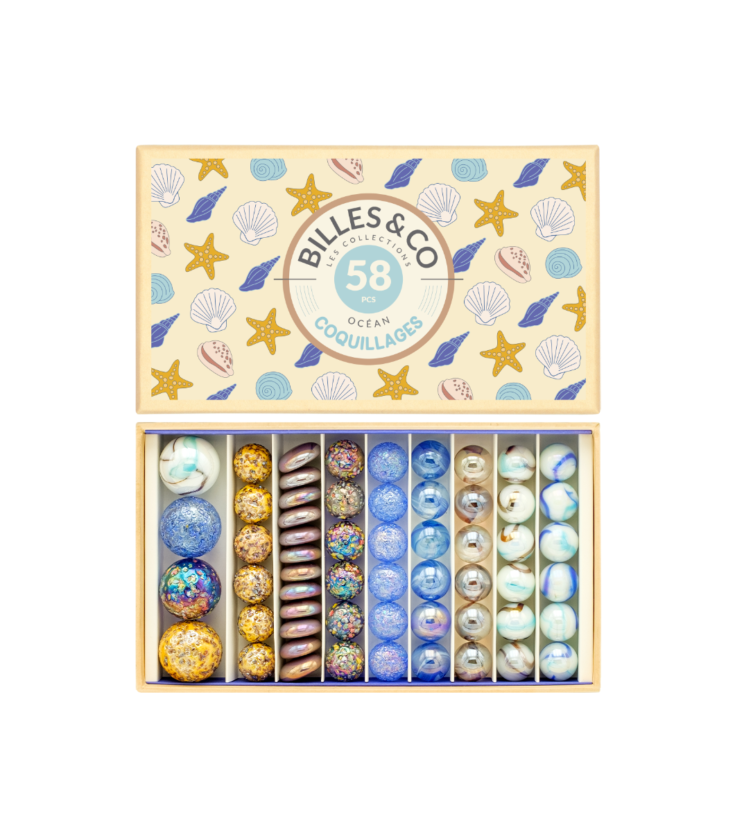 Coffret 58 billes Coquillages Billes & Co