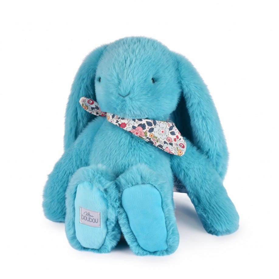 Peluche Lapin Fleurette turquoise 35 cm Doudou et Compagnie 