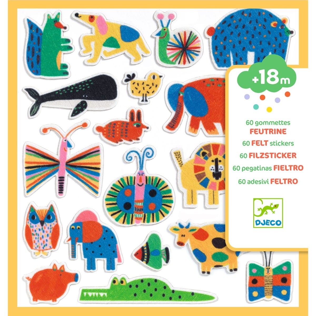 60 Gommettes feutrine des animaux partout Djeco
