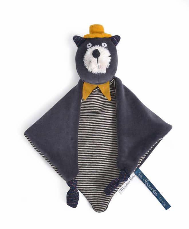 Doudou a broder chat gris Alphonse Les Moustaches Moulin Roty
