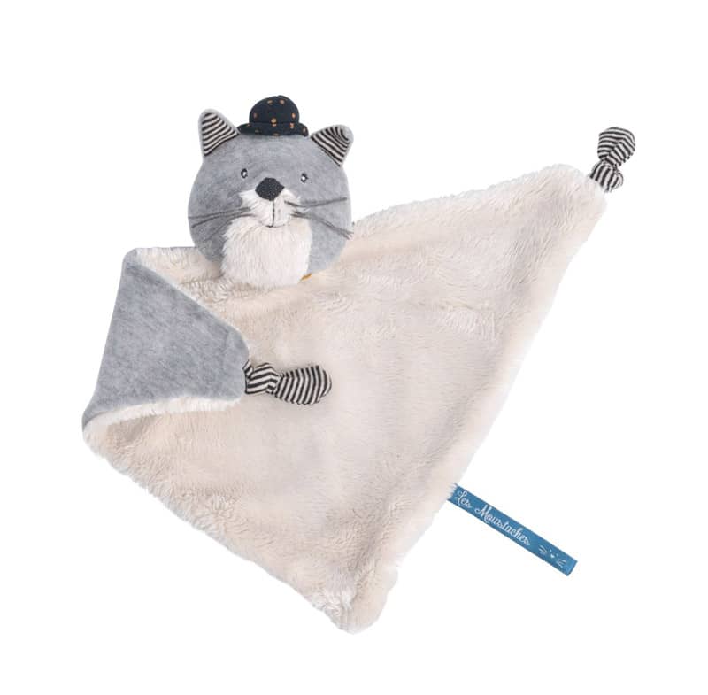 Doudou a broder chat gris clair Fernand Les Moustaches Moulin Roty