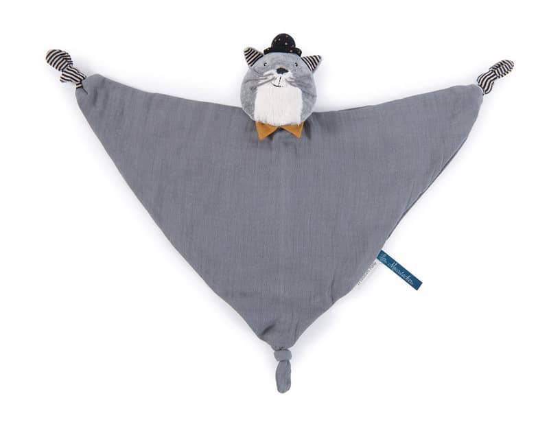 Doudou lange a broder chat Fernand Les Moustaches Moulin Roty