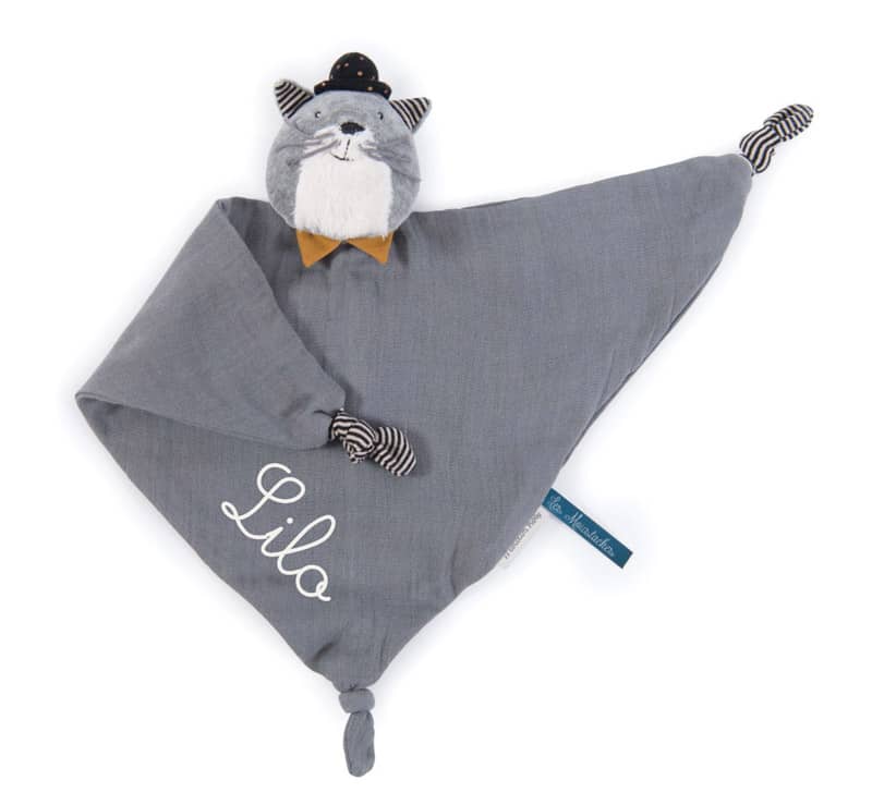 Doudou lange a broder chat Fernand Les Moustaches Moulin Roty