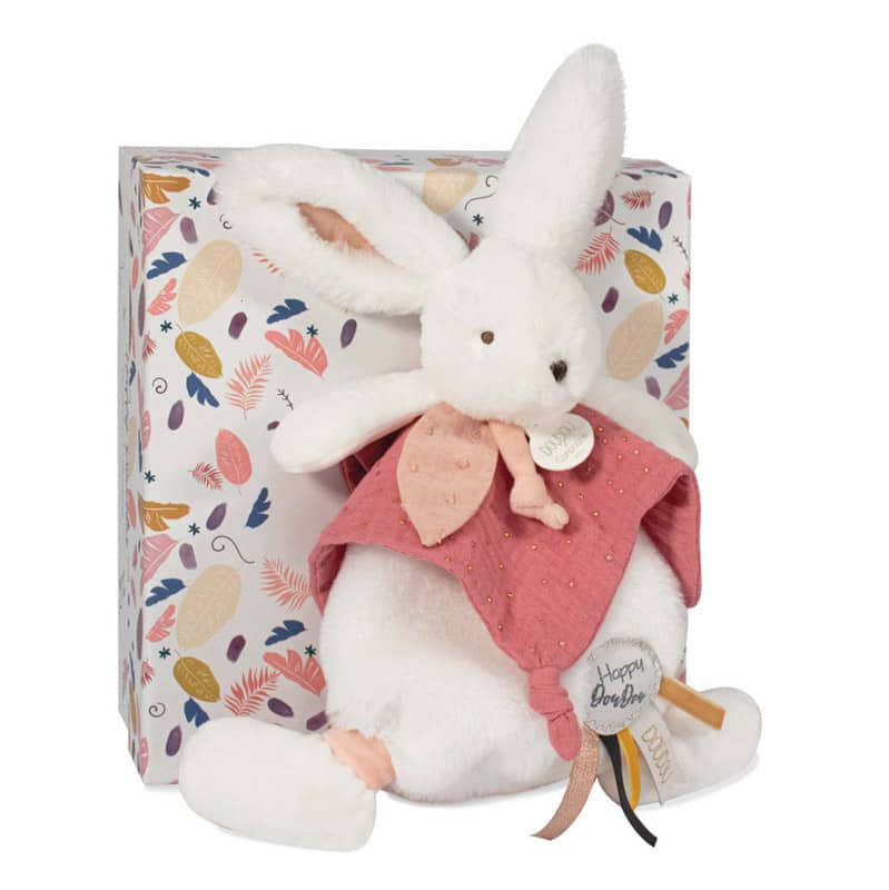 Doudou plat lapin Happy Boho Doudou Pompon Terracotta Doudou et compagnie